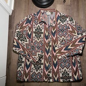 VTG Bon Worth tapestry jacket southwestern Aztec geometric women’s XL sun button